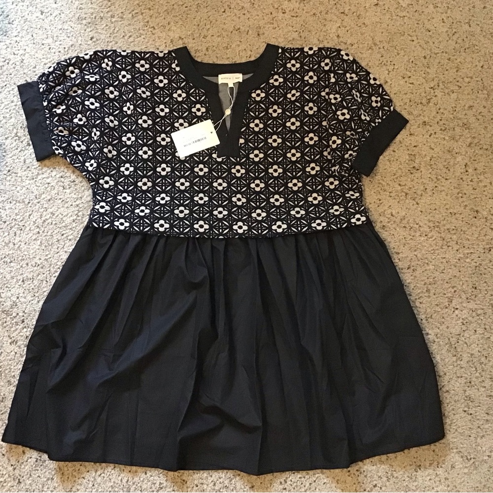 Entro Black and White Patterned Midi Dress